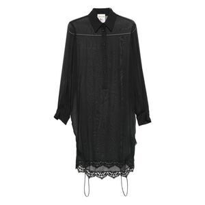 SEMICOUTURE Women's Sheer Button-Up Shirt with Lace Trim Women BLACK Shirts